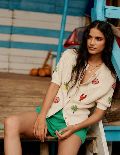 Embroidered T-Shirt Cardigan
