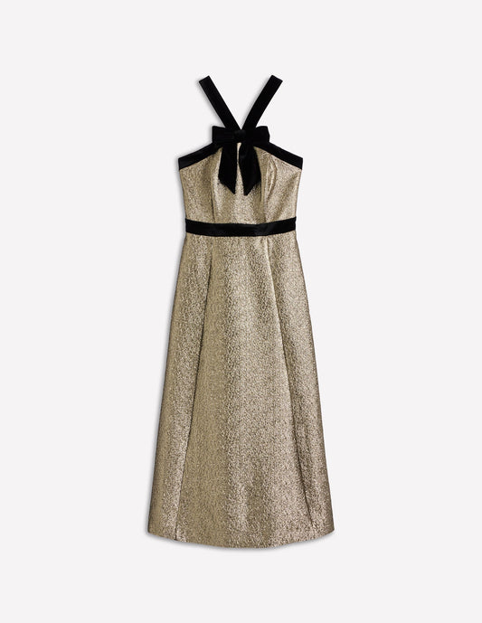 Halter Fit & Flare Gold Dress
