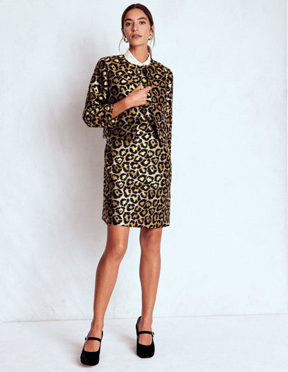 Metallic Leopard Shift Dress