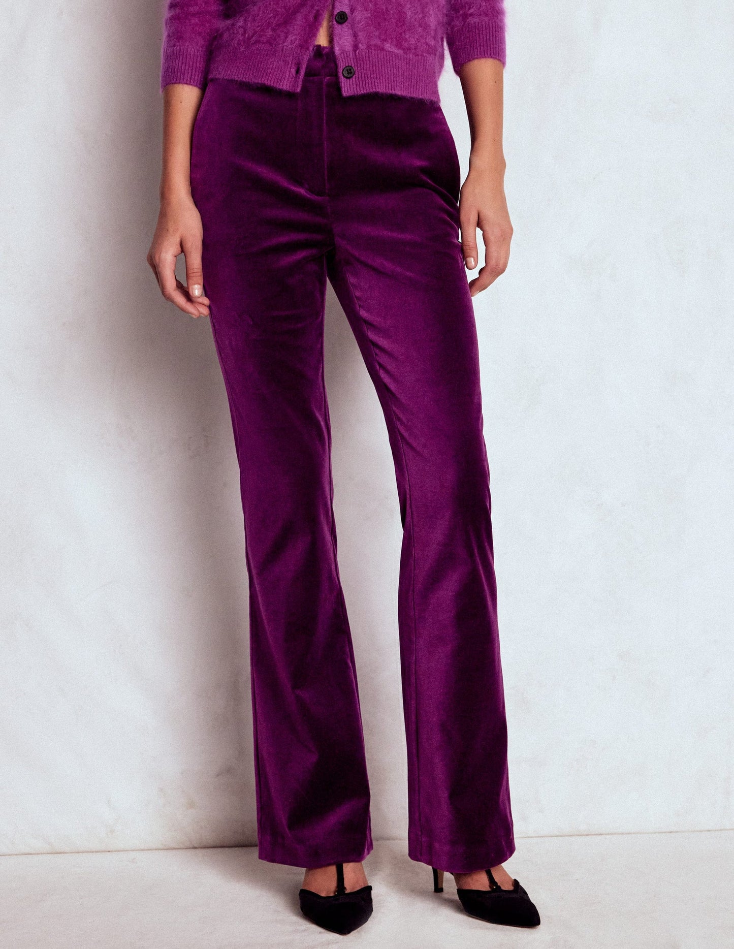 Fitted Velvet Flare Trousers
