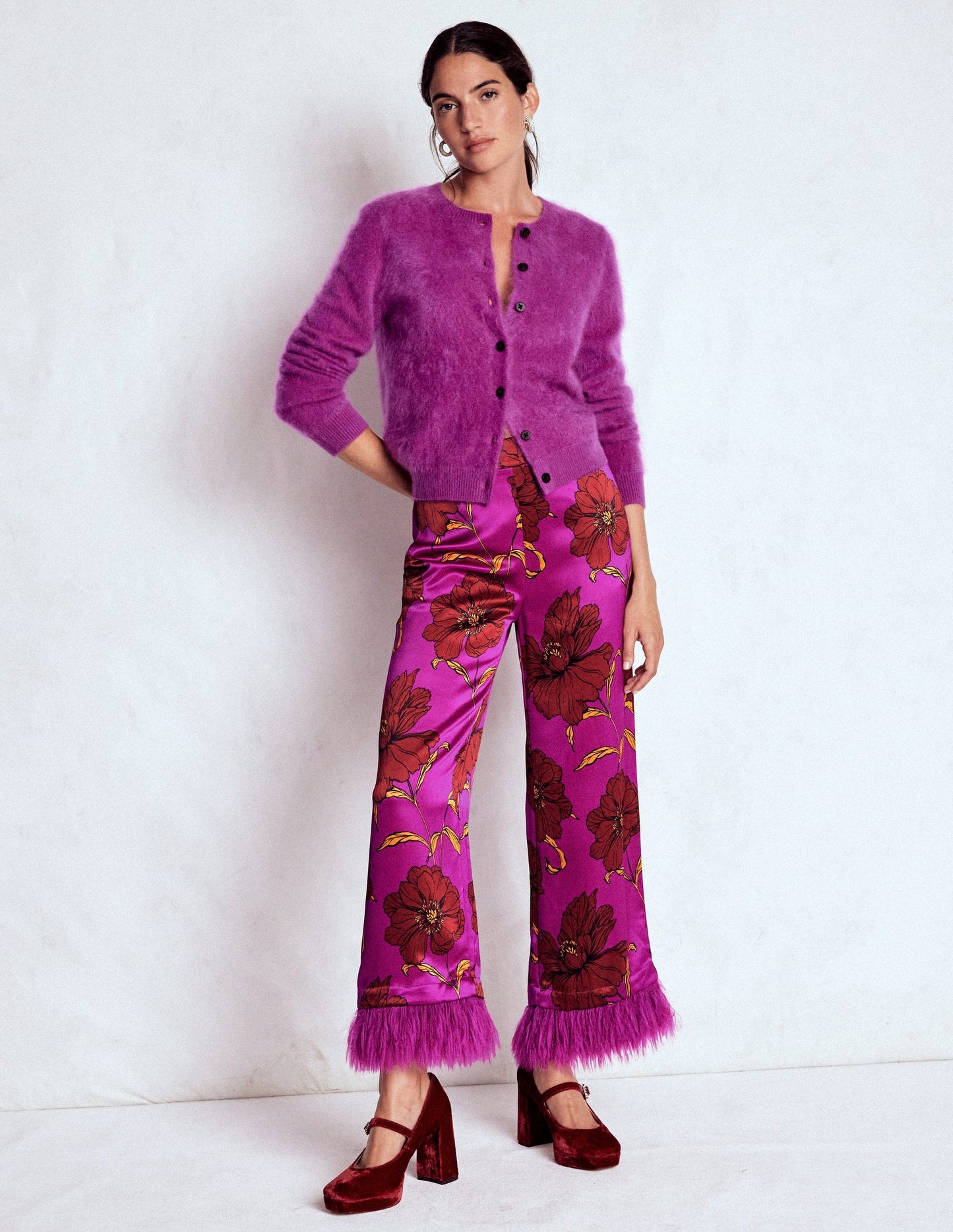 Faux Feather Trim Trousers
