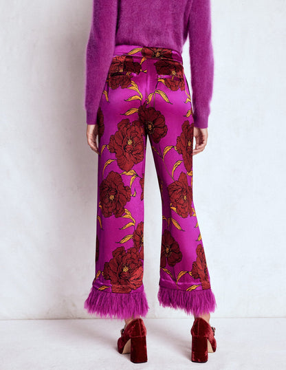 Faux Feather Trim Trousers