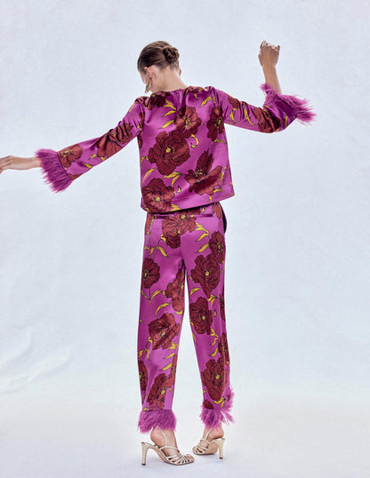 Faux Feather Trim Trousers