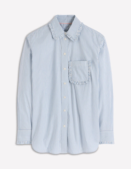 Sadie Relaxed Cotton Shirt-Faded Denim and Ivory Stripe