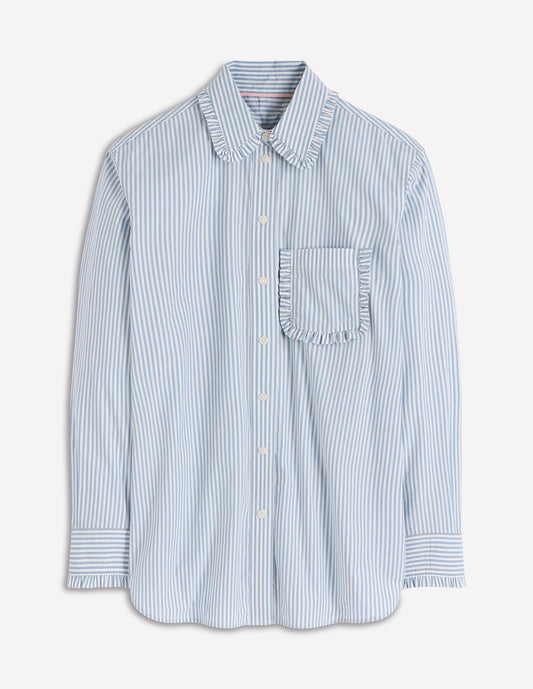 Sadie Relaxed Cotton Shirt-Faded Denim and Ivory Stripe