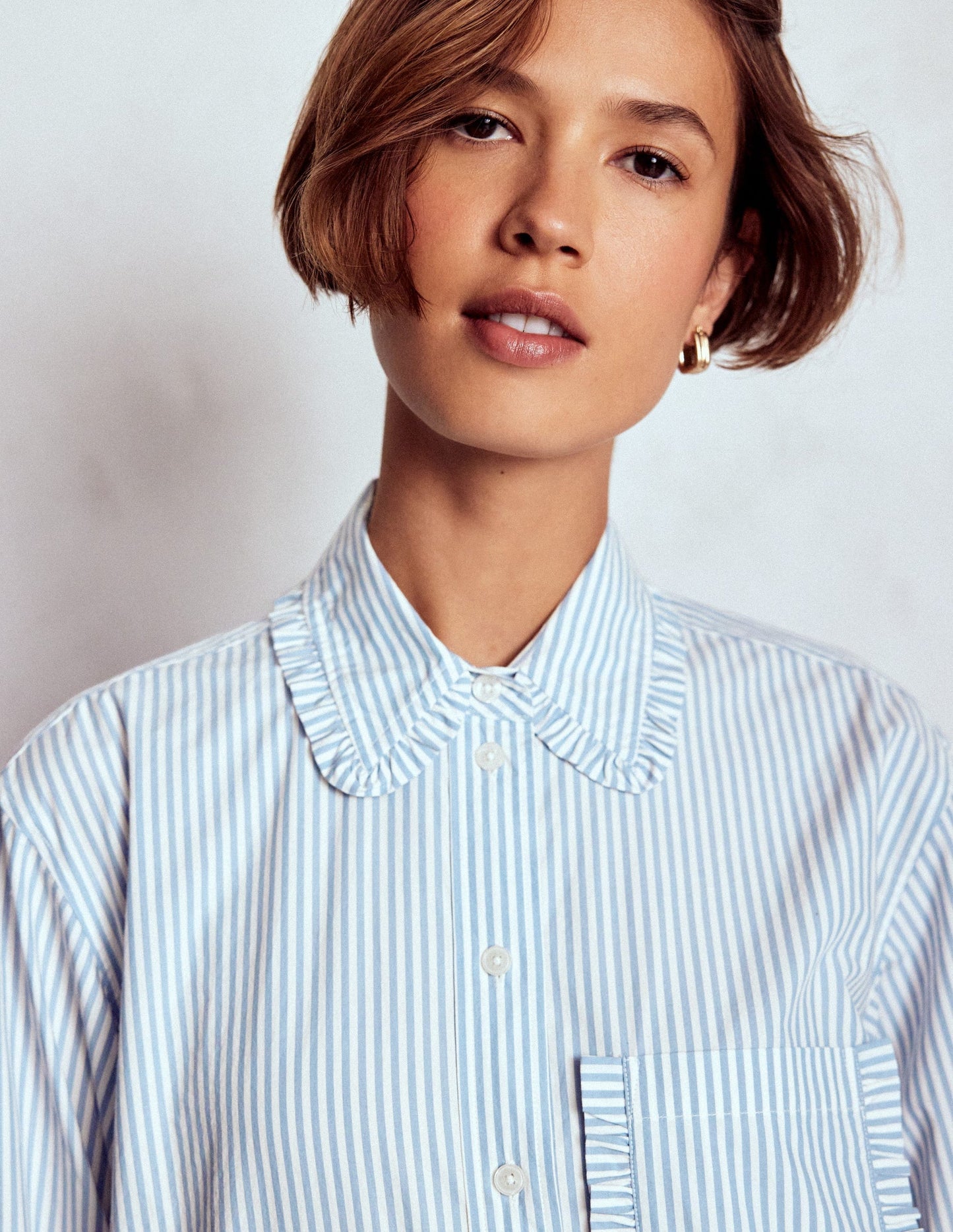 Sadie Relaxed Cotton Shirt-Faded Denim and Ivory Stripe