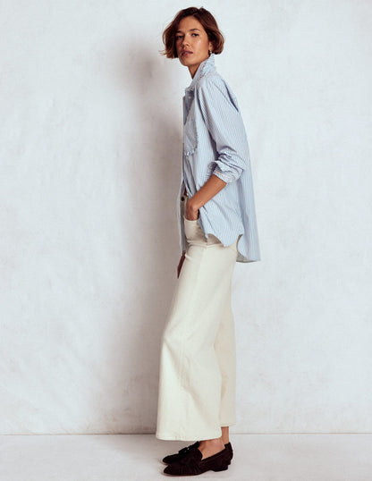 Sadie Relaxed Cotton Shirt-Faded Denim and Ivory Stripe