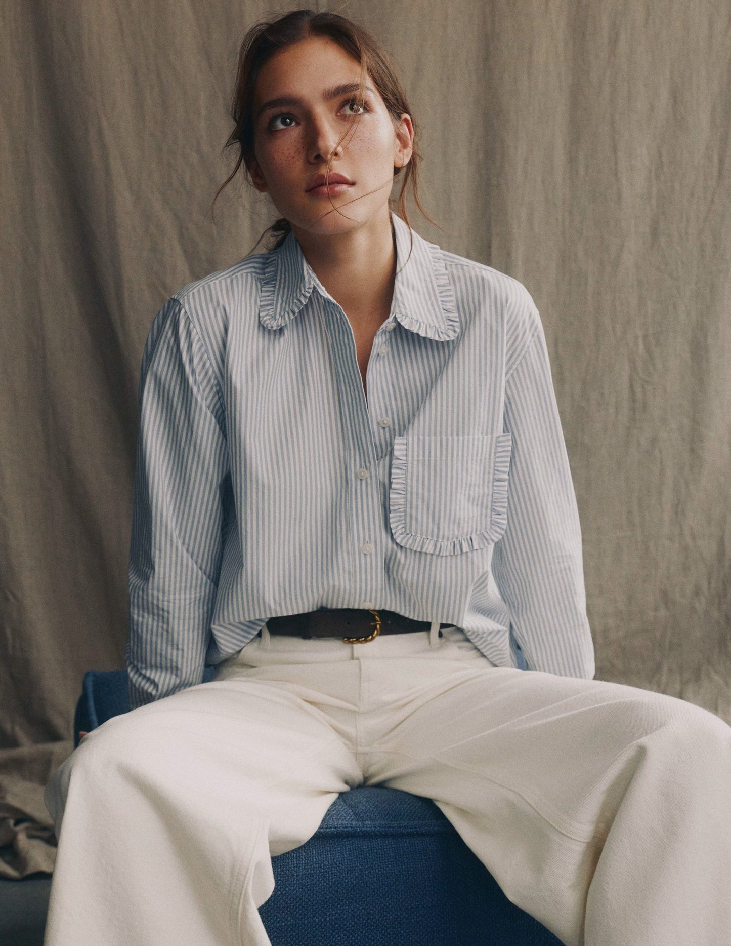 Sadie Relaxed Cotton Shirt-Faded Denim and Ivory Stripe