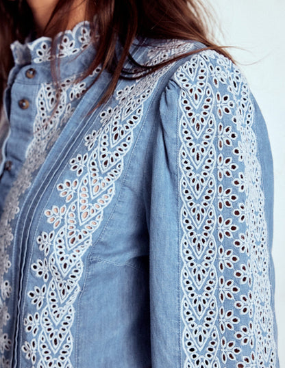 Savannah Broderie Top-Chambray
