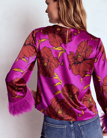 Faux Feather Trim Party Top