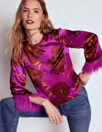 Faux Feather Trim Party Top