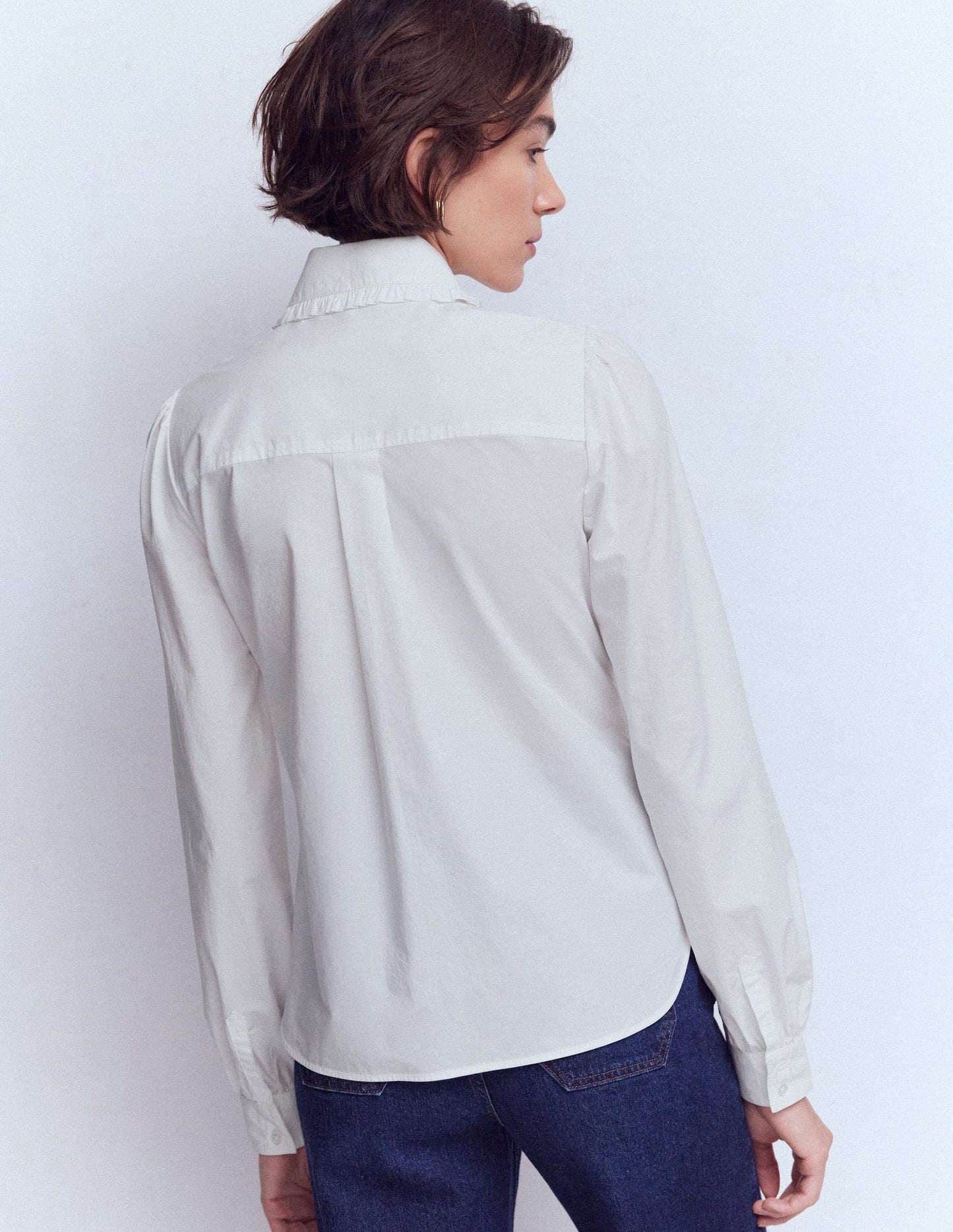 Cara Cotton Shirt-White Ruffle
