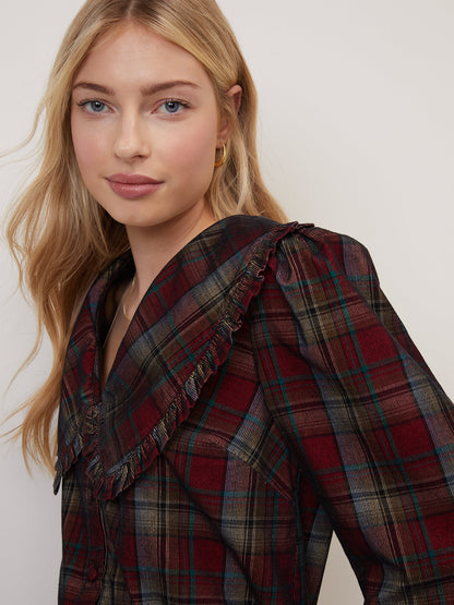 Burgundy Tartan Cord Peter Pan Collar Emmie Blouse