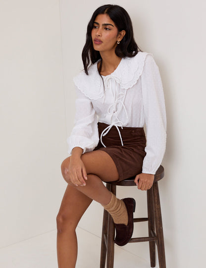 White Peter Pan Collar Tie Front Blouse