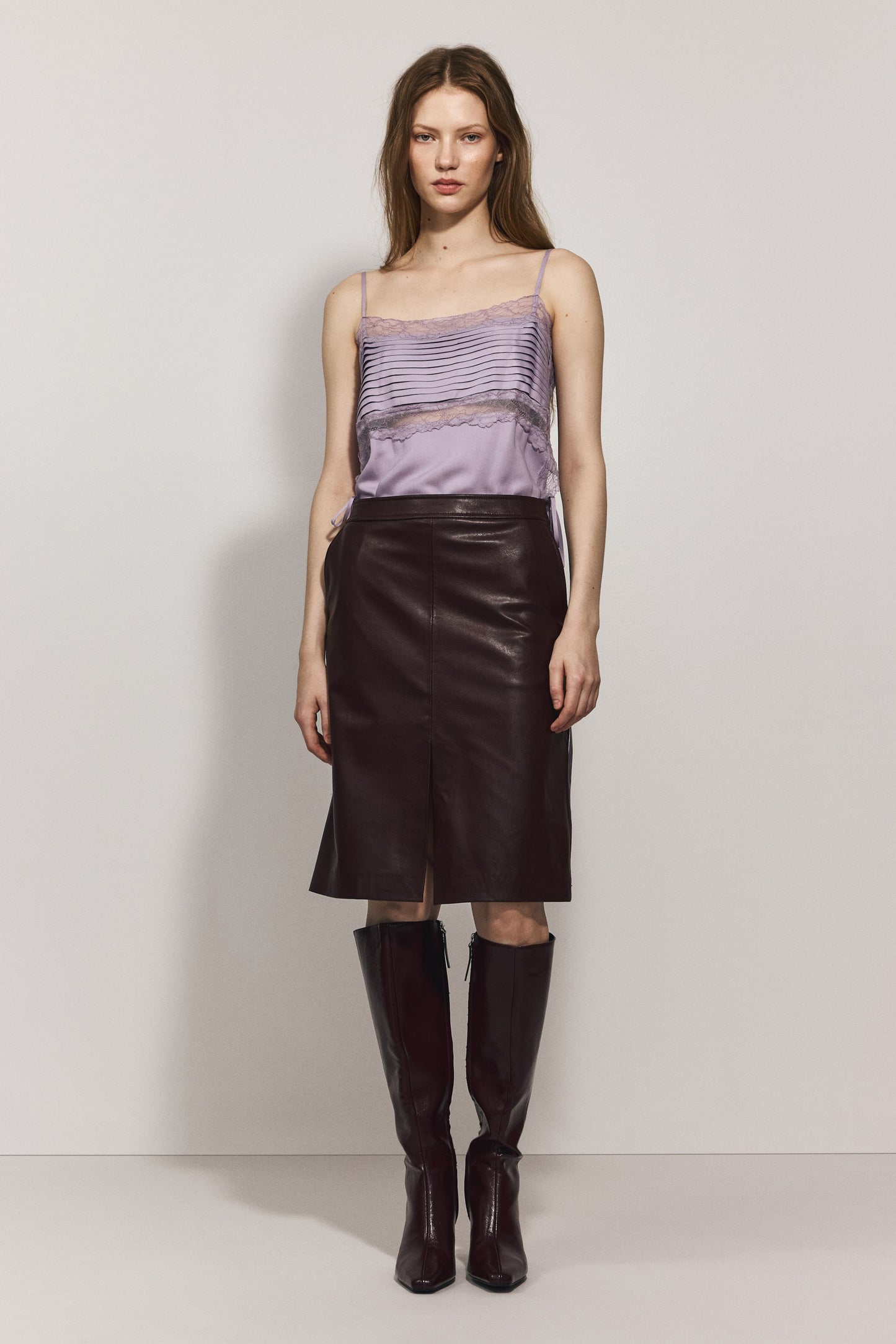 Lace-trimmed strappy top