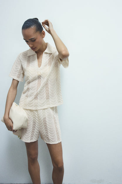 Women's Light beige Crochet-look polo shirt | H&M GB