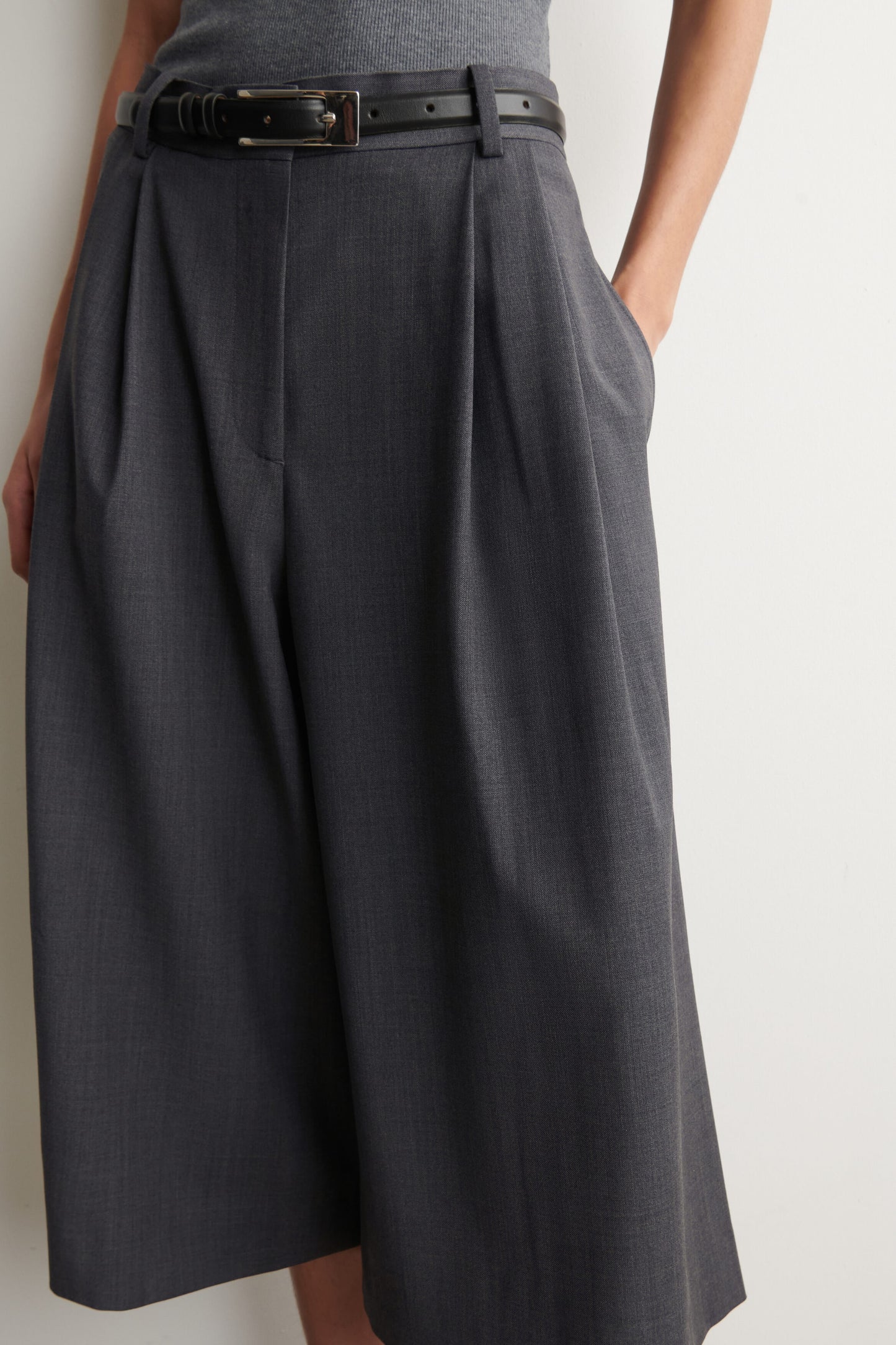 Pleated Wool-Blend Culottes