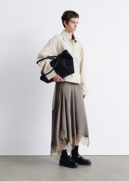 Asymmetrical Lace-Trimmed Midi Skirt