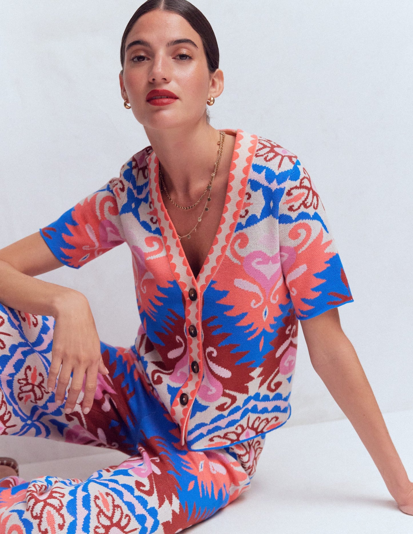 Short Sleeve Jacquard Cardigan