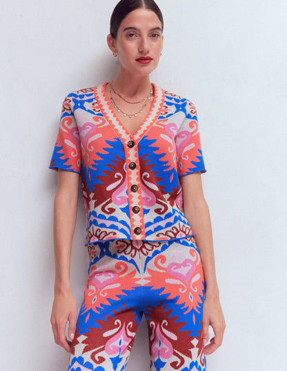 Short Sleeve Jacquard Cardigan