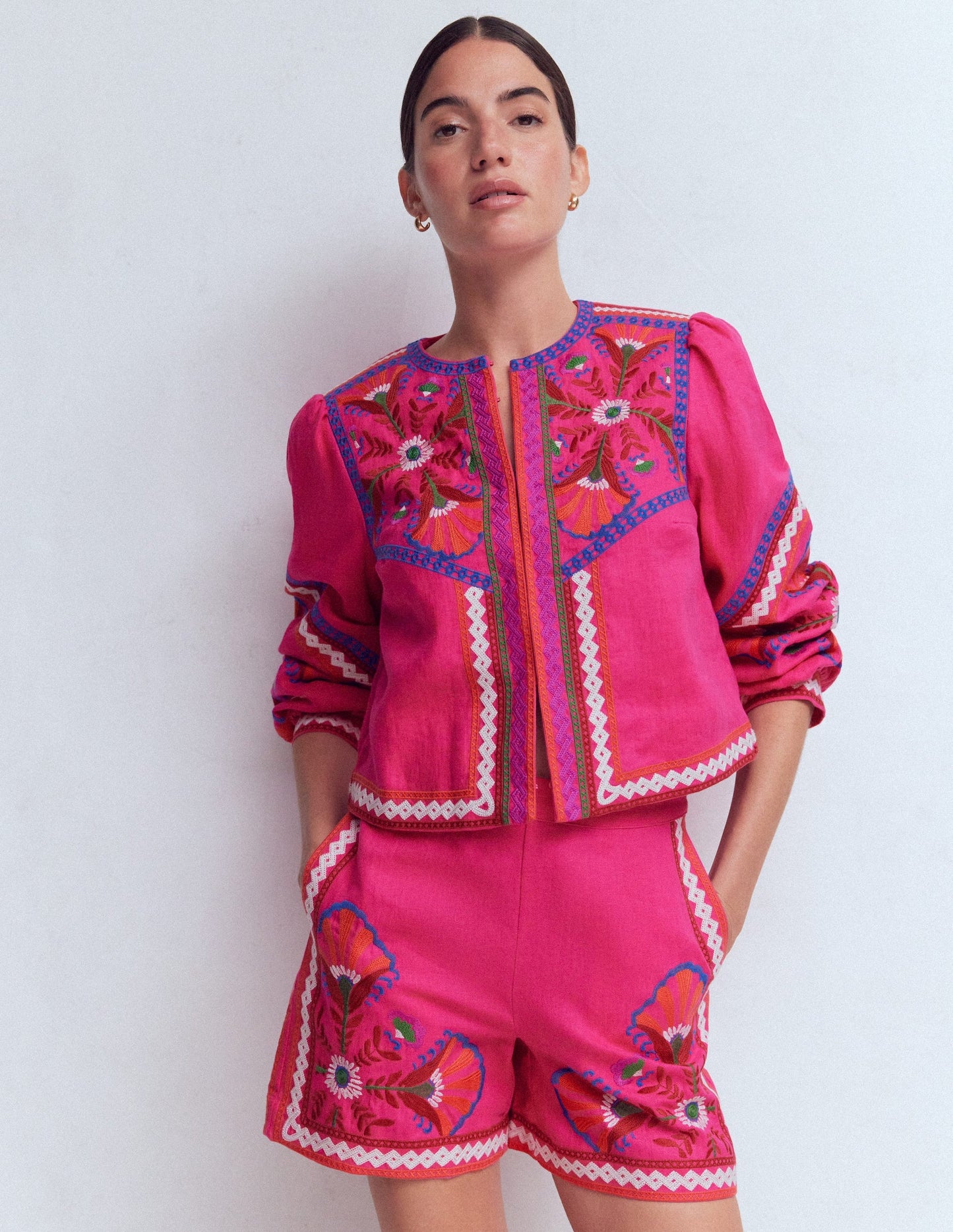 Embroidered Linen Shorts