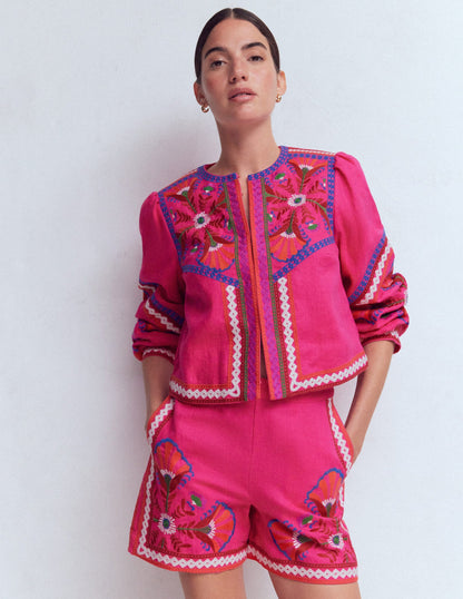 Embroidered Linen Shorts