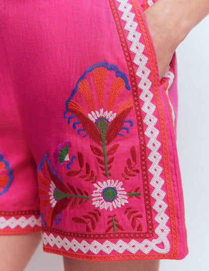 Embroidered Linen Shorts