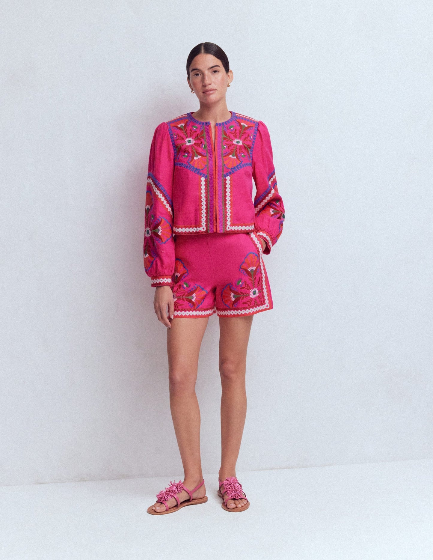 Embroidered Linen Shorts