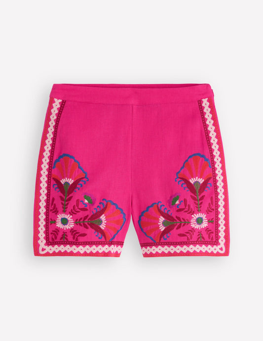 Embroidered Linen Shorts