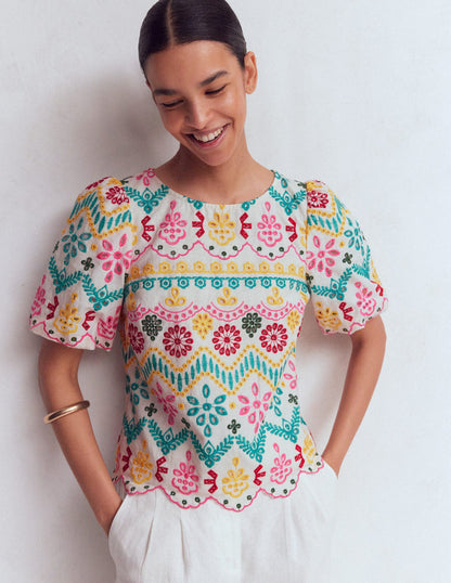 Linen Puff Sleeve Top