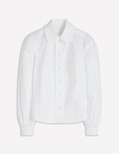 Cara Cotton Shirt-White Ruffle