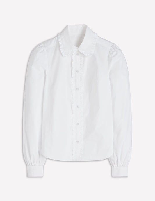 Cara Cotton Shirt-White Ruffle