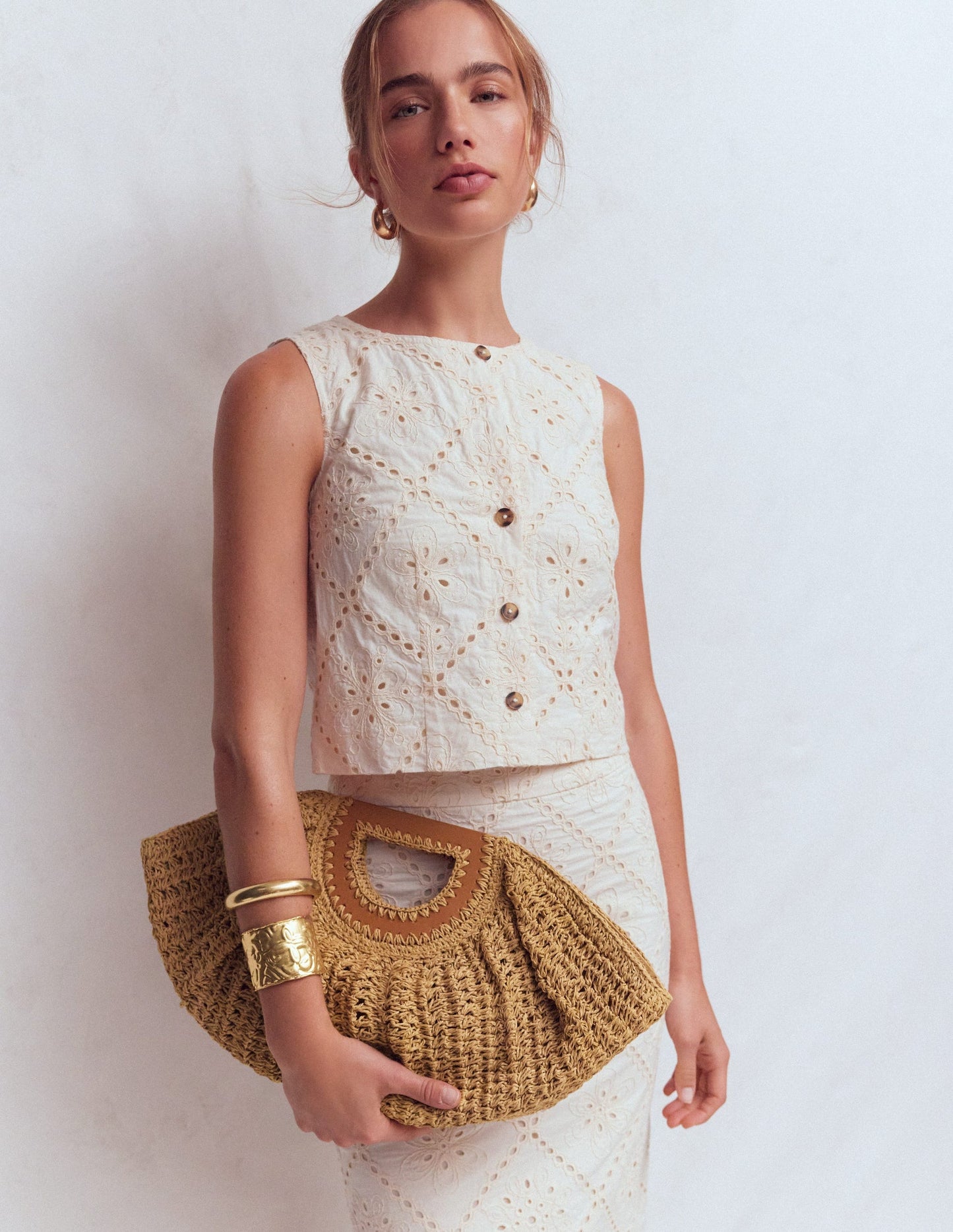 Raffia Moon Clutch