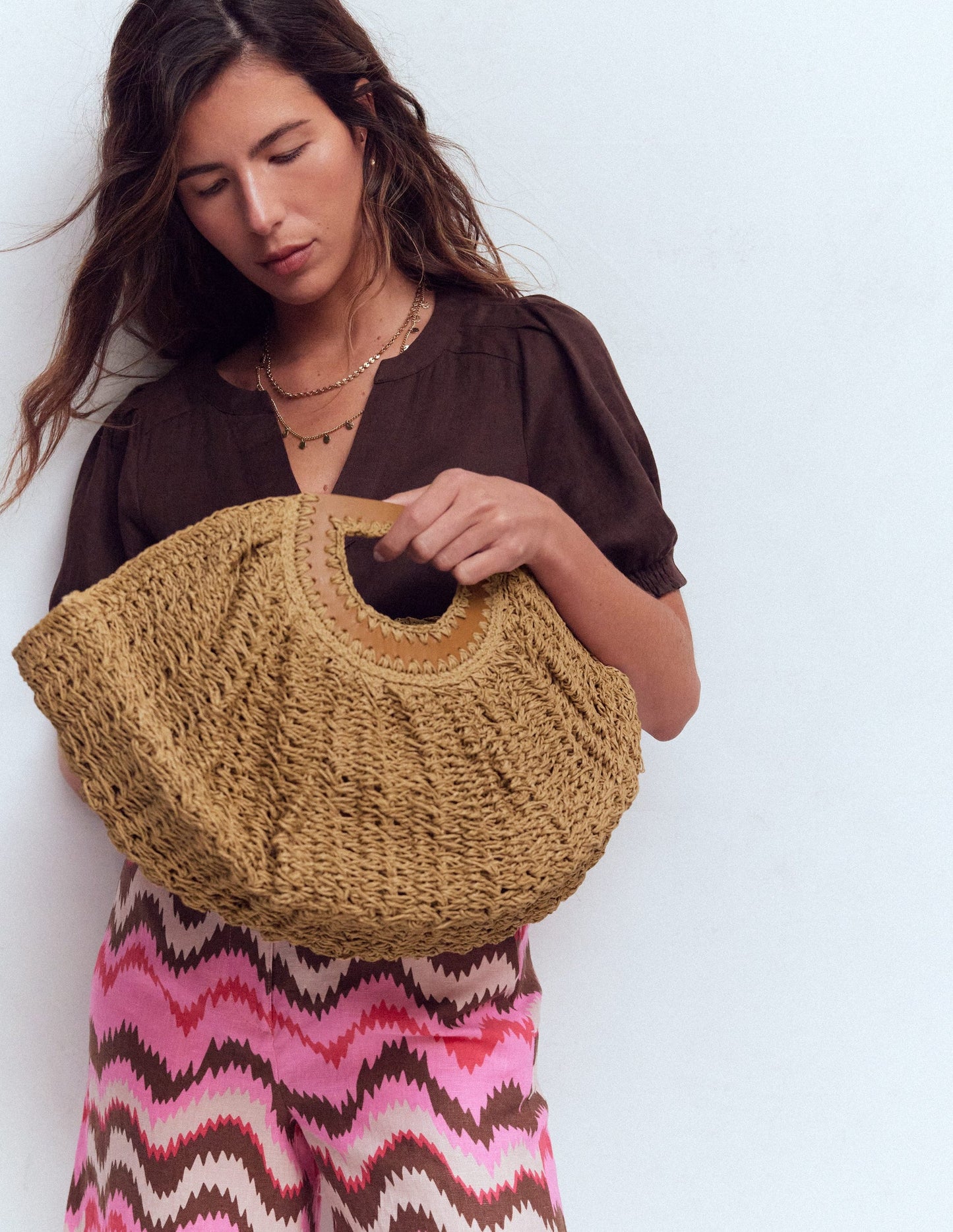 Raffia Moon Clutch