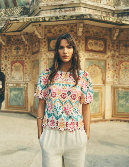 Linen Puff Sleeve Top