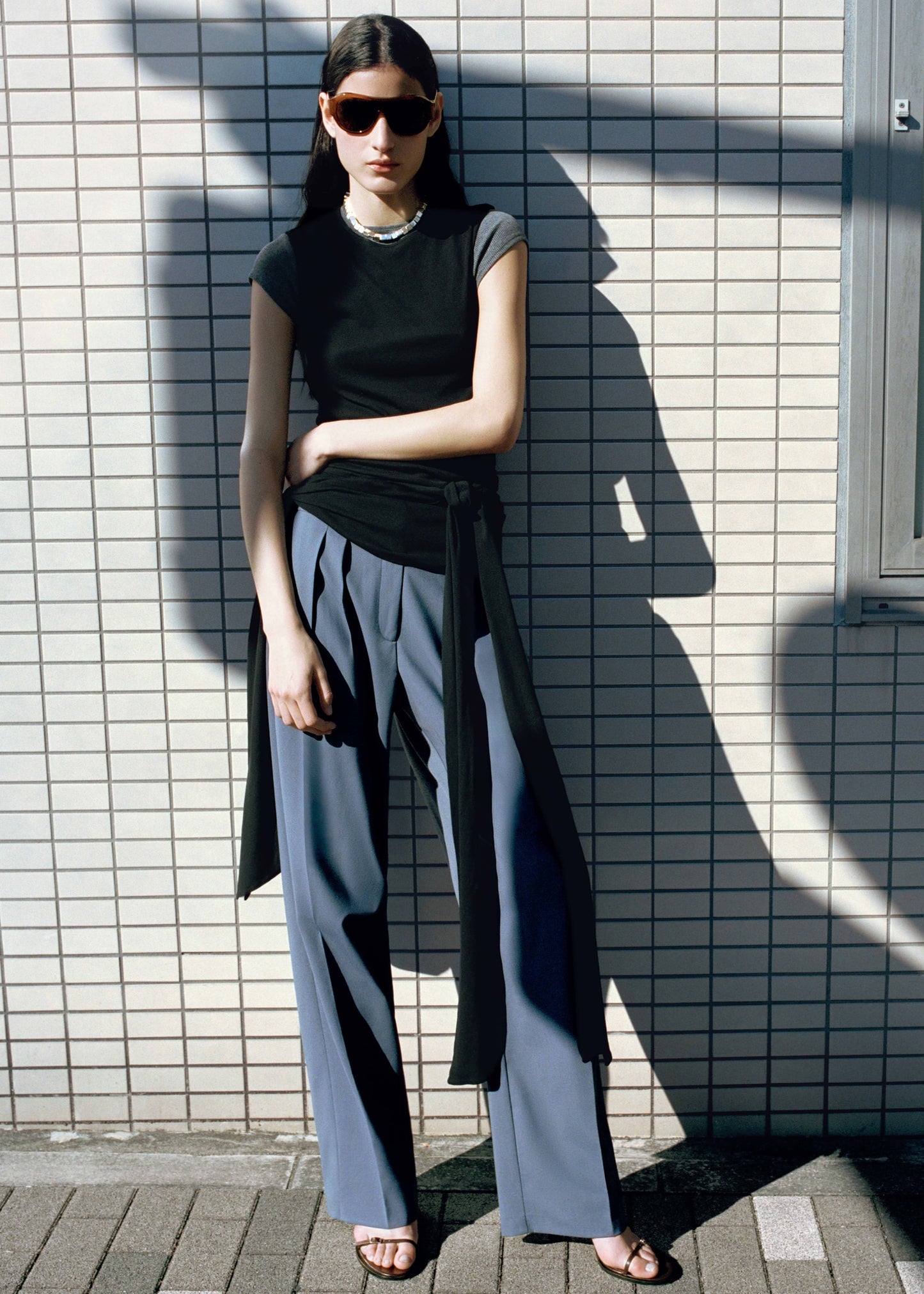 Straight wool suit trousers