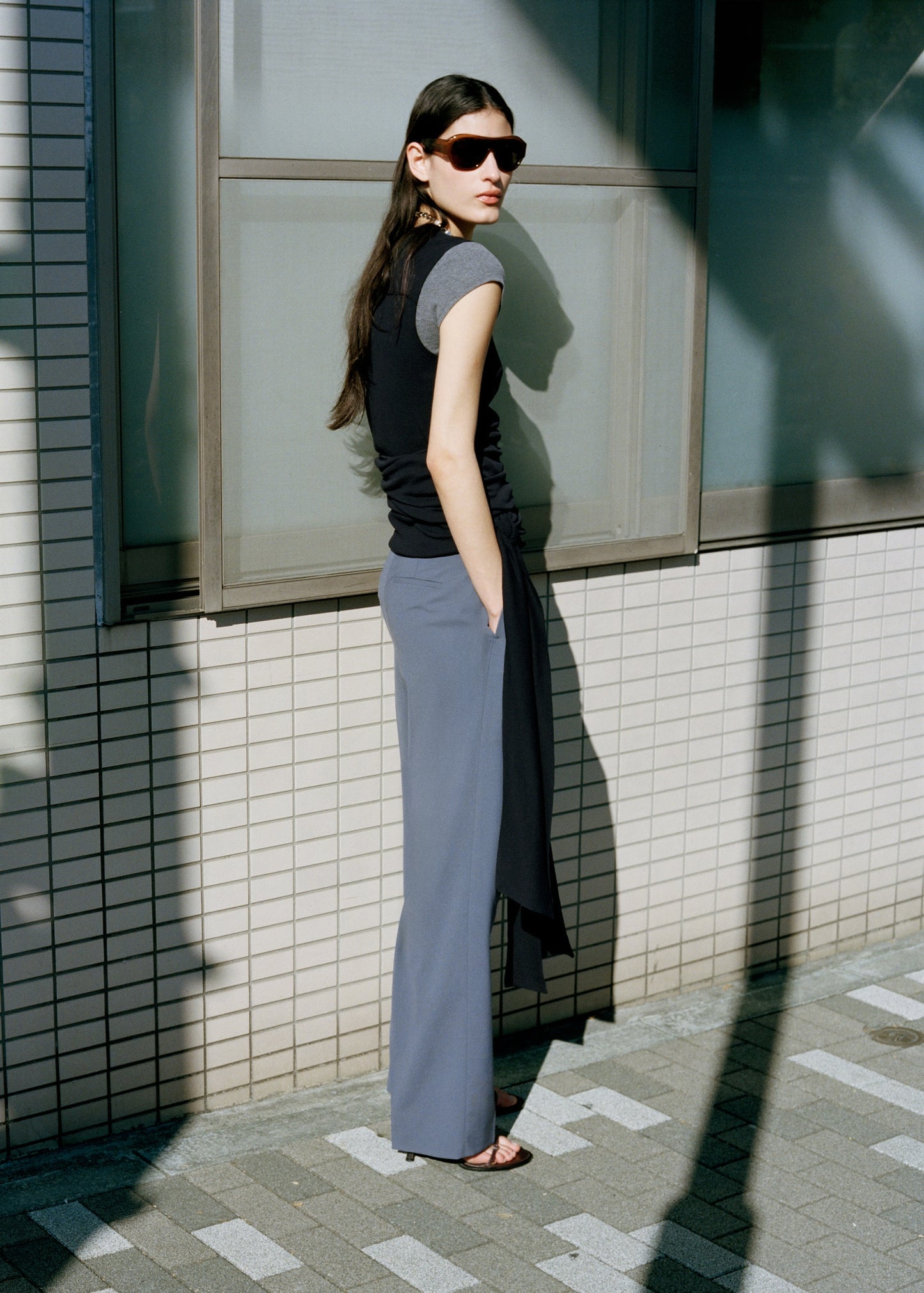 Straight wool suit trousers