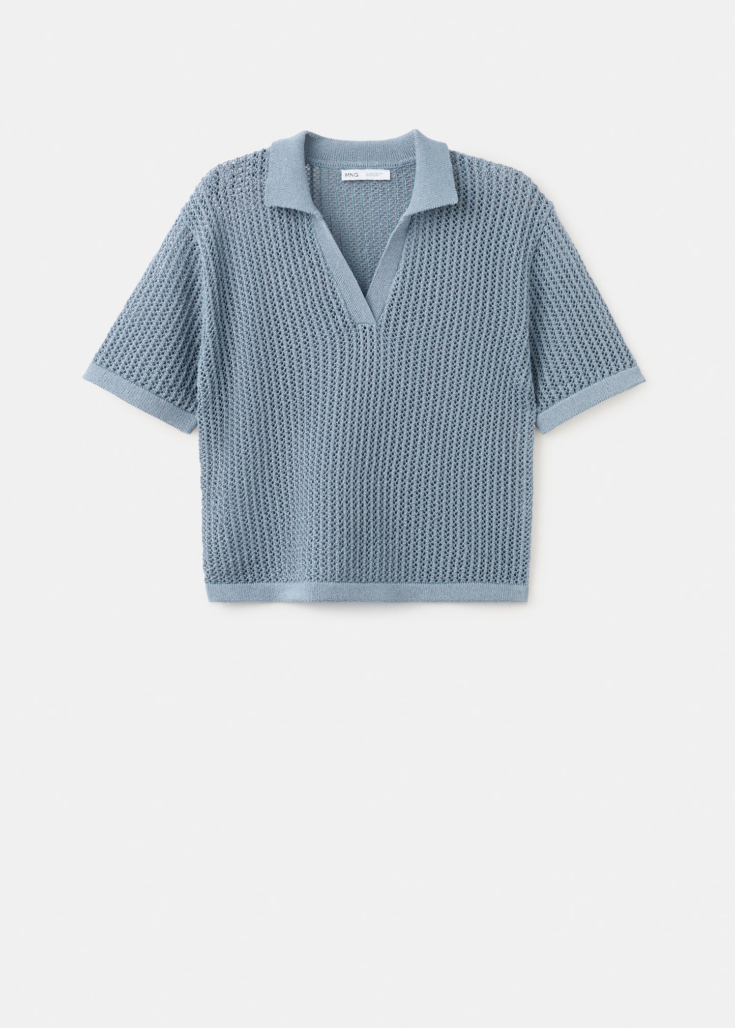 Openwork knitted polo-neck sweater