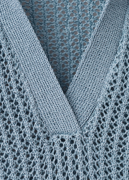 Openwork knitted polo-neck sweater