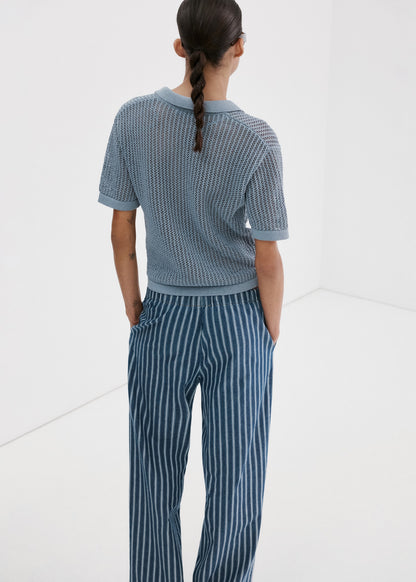 Openwork knitted polo-neck sweater