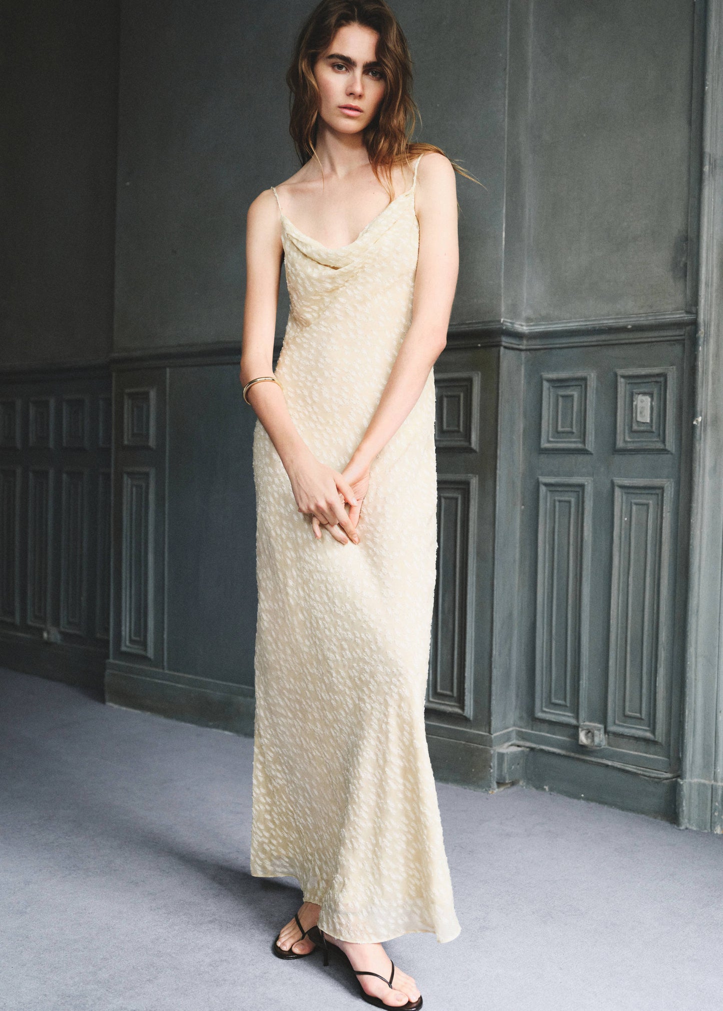 Long dress with draped neck