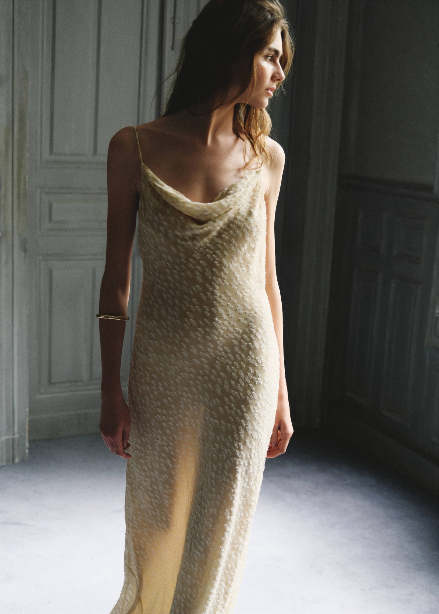 Long dress with draped neck