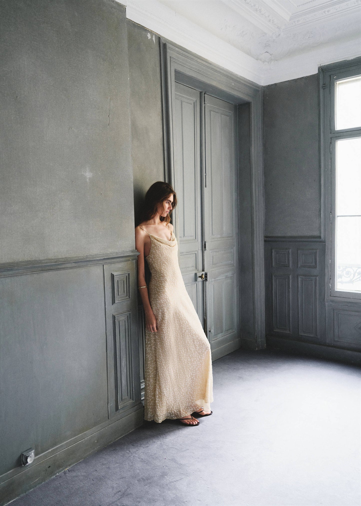 Long dress with draped neck