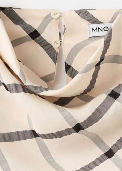 Check dress with draped collar