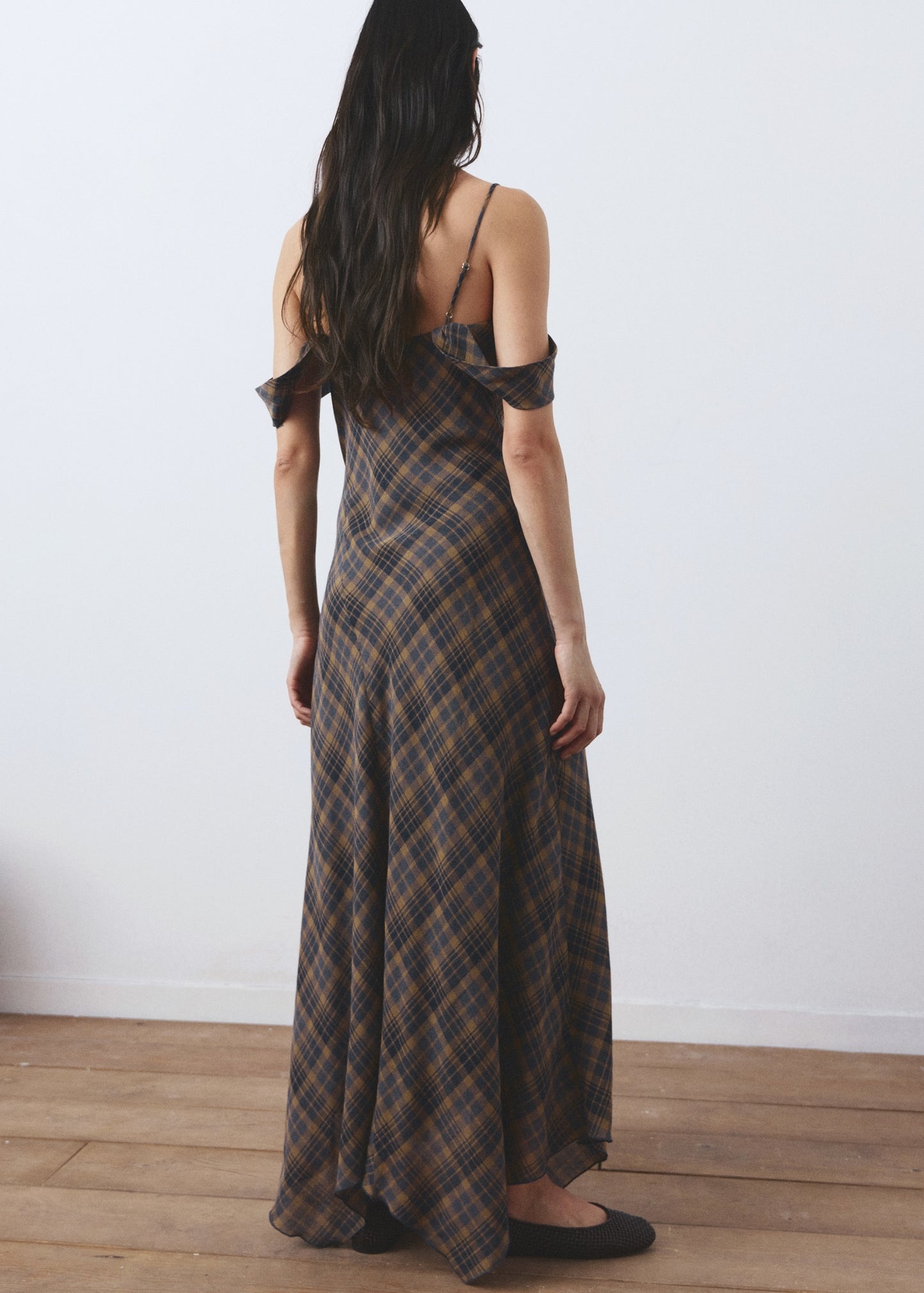 Check asymmetrical dress