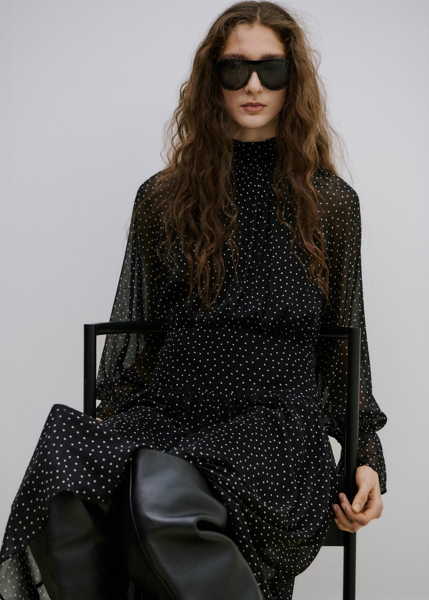 Polka dot dress with puff sleeves