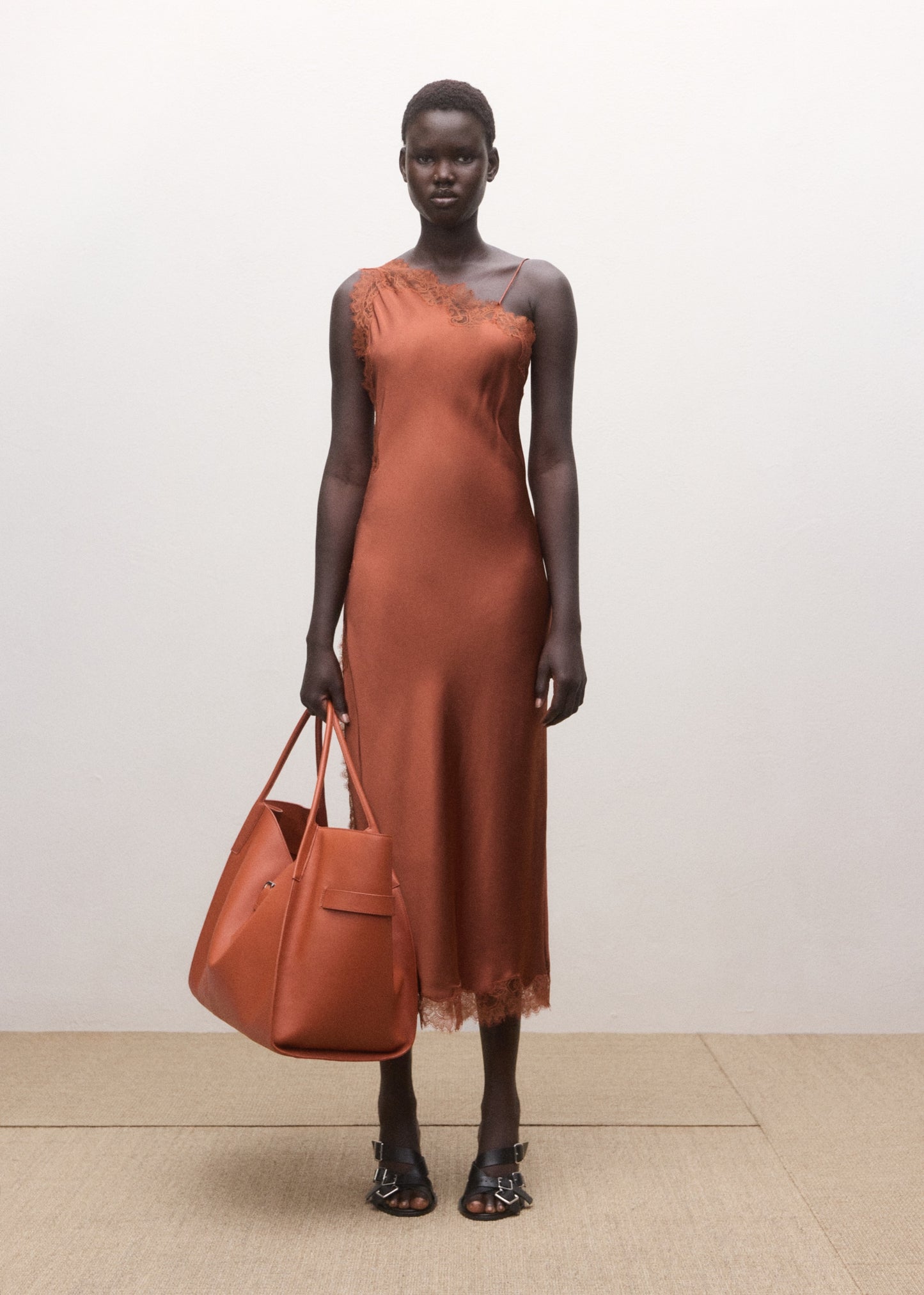 Asymmetric satin lace dress