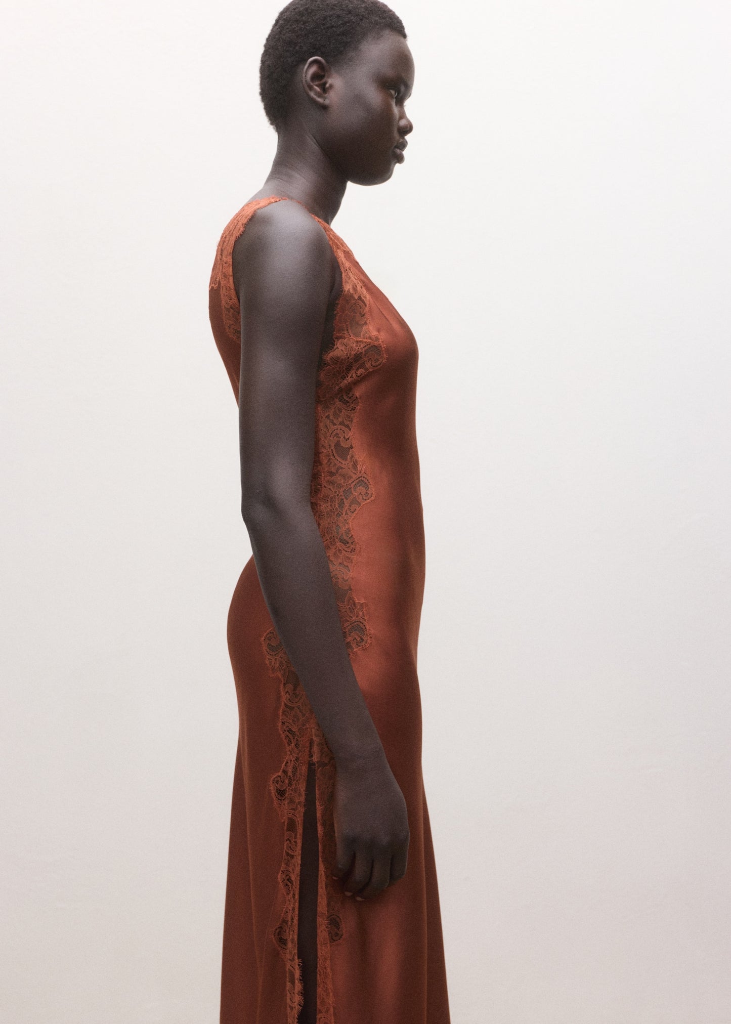 Asymmetric satin lace dress