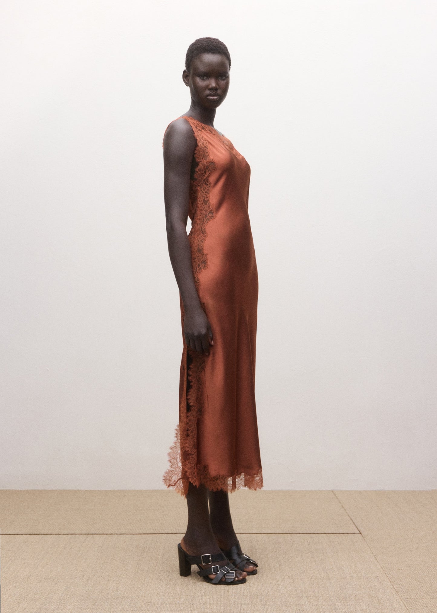 Asymmetric satin lace dress