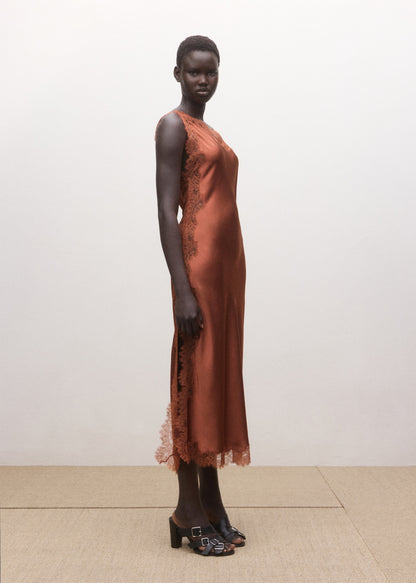 Asymmetric satin lace dress